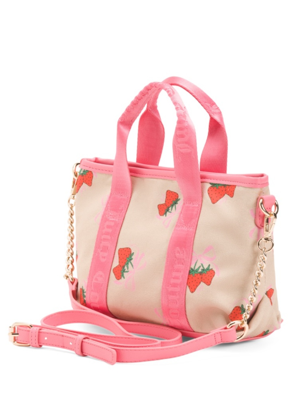 Juicy Couture Pink Strawberry Print Tote with Gold Chain Strap
